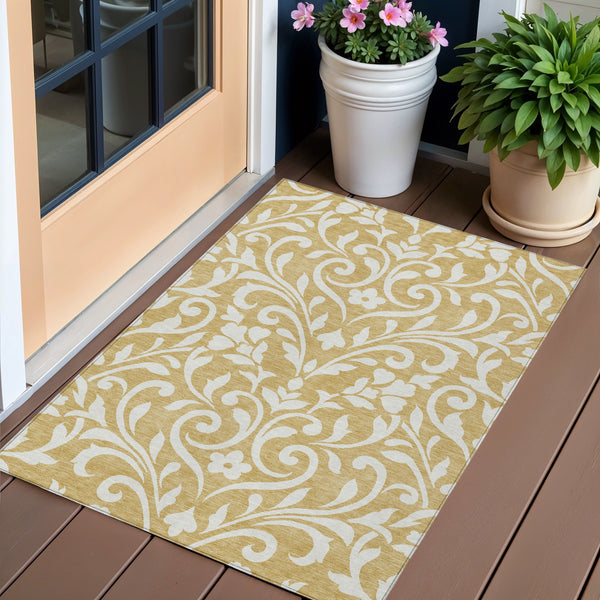 Homeroots 3' Artichoke Green Floral Indoor Outdoor Area Rug - Stylish, Washable, Stain Resistant, Durable Design 3' X 5' Polyester 591435