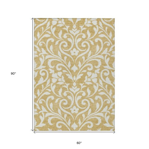 Homeroots 3' Artichoke Green Floral Indoor Outdoor Area Rug - Stylish, Washable, Stain Resistant, Durable Design 5' X 8' Polyester 591436