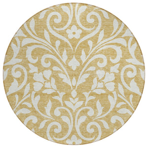 HomeRoots 5' Elegant Gold and Beige Floral Area Rug – Durable, Washable Design for Indoor and Outdoor Use 8' Round 591437