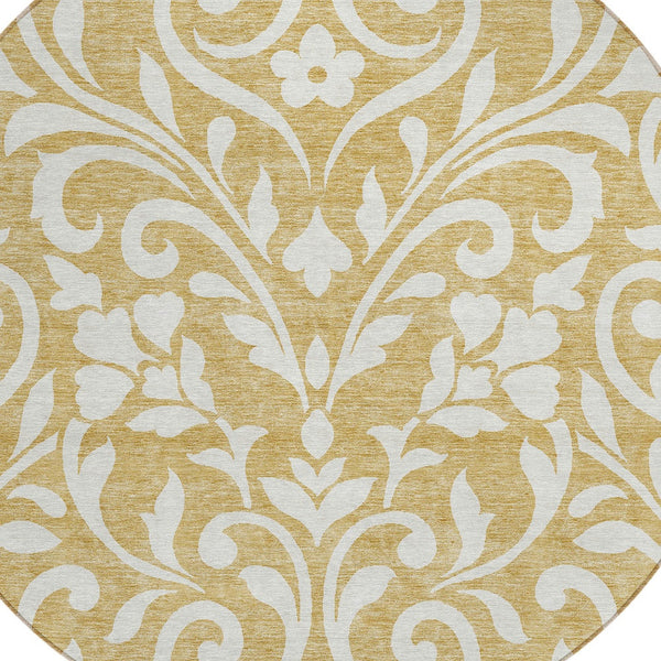 Homeroots 3' Artichoke Green Floral Indoor Outdoor Area Rug - Stylish, Washable, Stain Resistant, Durable Design 8' Round Polyester 591437