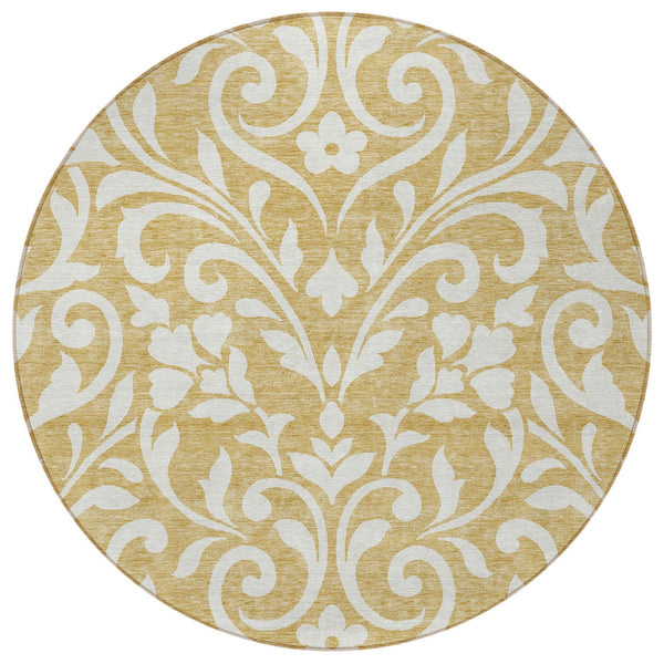 Homeroots 3' Artichoke Green Floral Indoor Outdoor Area Rug - Stylish, Washable, Stain Resistant, Durable Design 8' Round Polyester 591437