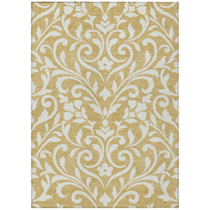 HomeRoots 5' Elegant Gold and Beige Floral Area Rug – Durable, Washable Design for Indoor and Outdoor Use 8' X 10' 591438