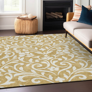 Homeroots 3' Artichoke Green Floral Indoor Outdoor Area Rug - Stylish, Washable, Stain Resistant, Durable Design 8' X 10' Polyester 591438