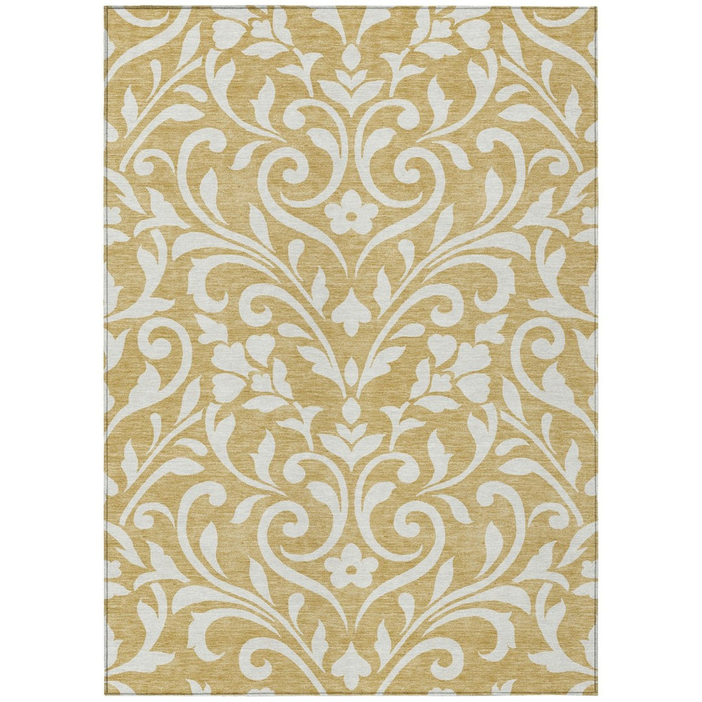 HomeRoots 9' Gold and Beige Floral Area Rug - Elegant, Washable Design for Indoor and Outdoor Spaces, Durable Quality 9' X 12' 591439