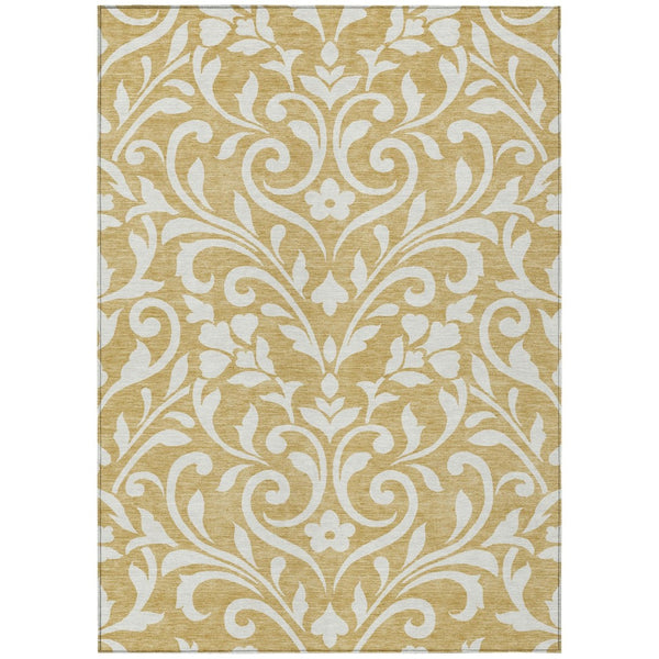 HomeRoots 5' Elegant Gold and Beige Floral Area Rug – Durable, Washable Design for Indoor and Outdoor Use 10' X 14' 591440