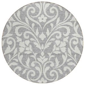 HomeRoots 5' Elegant Gray and Ivory Floral Washable Area Rug for Indoor and Outdoor Stylish Spaces 8' Round 591443