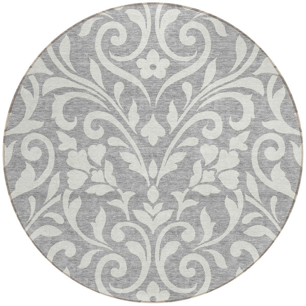 Homeroots 3' Artichoke Green Floral Indoor Outdoor Area Rug - Stylish, Washable, Stain Resistant, Durable Design 8' Round Polyester 591443