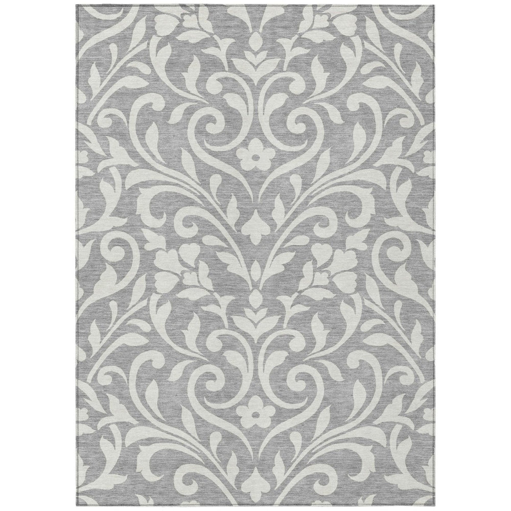 HomeRoots 5' Elegant Gray and Ivory Floral Washable Area Rug for Indoor and Outdoor Stylish Spaces 8' X 10' 591444