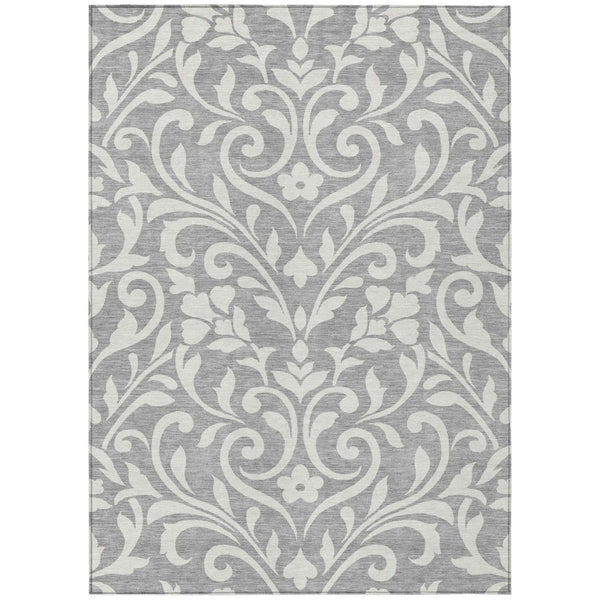 HomeRoots 5' Elegant Gray and Ivory Floral Washable Area Rug for Indoor and Outdoor Stylish Spaces 8' X 10' 591444