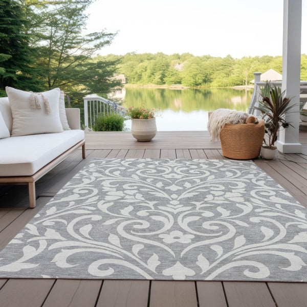 Homeroots 3' Artichoke Green Floral Indoor Outdoor Area Rug - Stylish, Washable, Stain Resistant, Durable Design 9' X 12' Polyester 591445