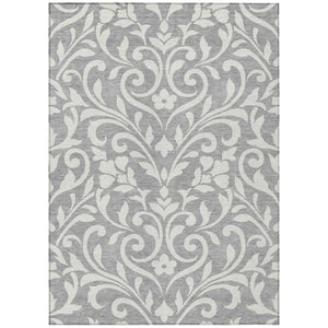 HomeRoots 5' Elegant Gray and Ivory Floral Washable Area Rug for Indoor and Outdoor Stylish Spaces 10' X 14' 591446