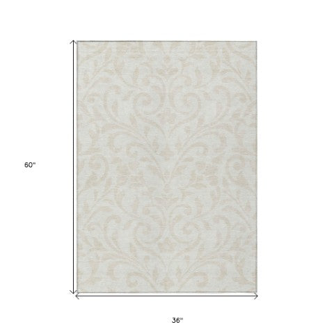 Homeroots 3' Artichoke Green Floral Indoor Outdoor Area Rug - Stylish, Washable, Stain Resistant, Durable Design 3' X 5' Polyester 591447