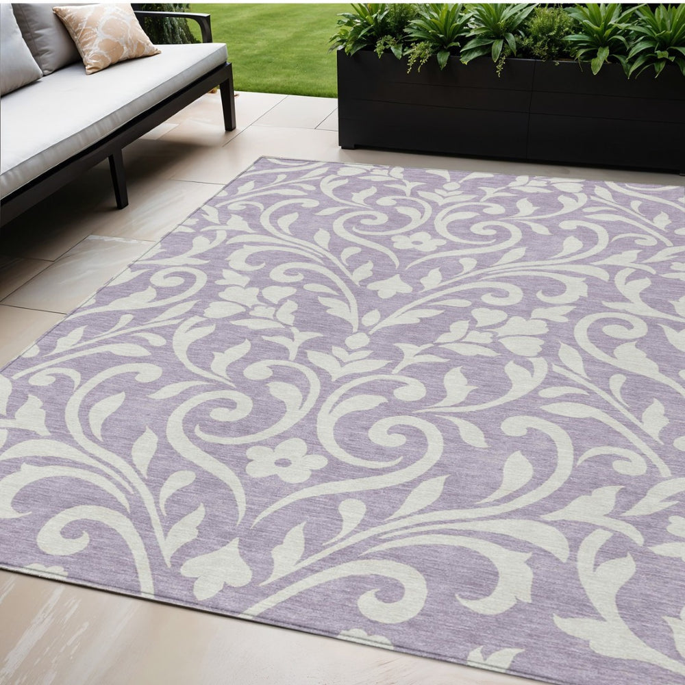 HomeRoots 5' Stylish Lavender and Ivory Floral Area Rug - Durable, Washable, Perfect for Indoor/Outdoor Spaces 5' X 8' 591454