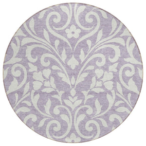 HomeRoots 5' Stylish Lavender and Ivory Floral Area Rug - Durable, Washable, Perfect for Indoor/Outdoor Spaces 8' Round 591455