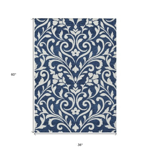 Homeroots 3' Artichoke Green Floral Indoor Outdoor Area Rug - Stylish, Washable, Stain Resistant, Durable Design 3' X 5' Polyester 591459