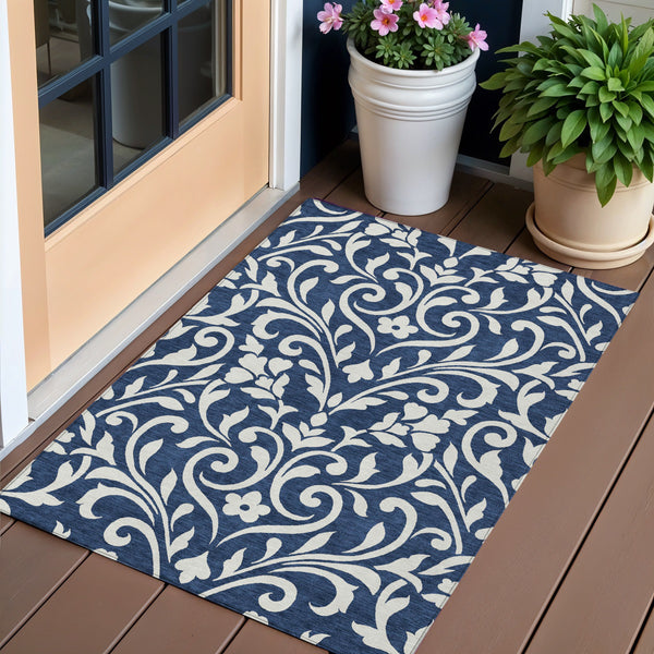 Homeroots 3' Artichoke Green Floral Indoor Outdoor Area Rug - Stylish, Washable, Stain Resistant, Durable Design 3' X 5' Polyester 591459