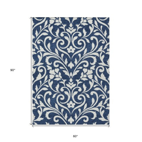 Homeroots 3' Artichoke Green Floral Indoor Outdoor Area Rug - Stylish, Washable, Stain Resistant, Durable Design 5' X 8' Polyester 591460