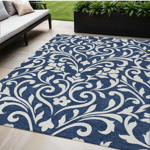 Homeroots 3' Artichoke Green Floral Indoor Outdoor Area Rug - Stylish, Washable, Stain Resistant, Durable Design 5' X 8' Polyester 591460