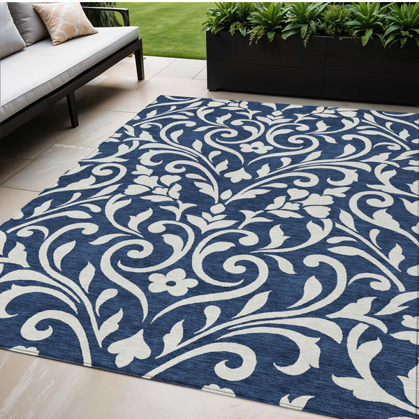 Homeroots 3' Artichoke Green Floral Indoor Outdoor Area Rug - Stylish, Washable, Stain Resistant, Durable Design 5' X 8' Polyester 591460