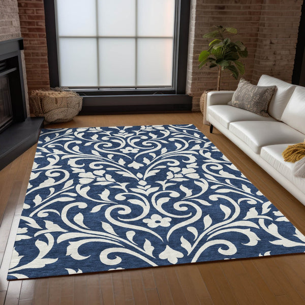 Homeroots 3' Artichoke Green Floral Indoor Outdoor Area Rug - Stylish, Washable, Stain Resistant, Durable Design 5' X 8' Polyester 591460