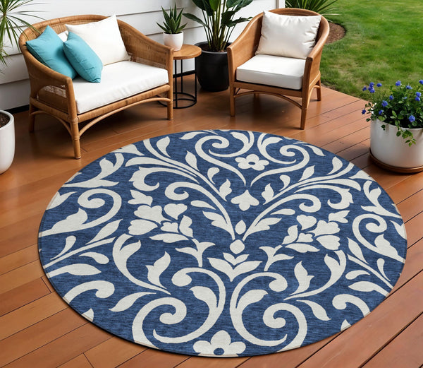 Homeroots 3' Artichoke Green Floral Indoor Outdoor Area Rug - Stylish, Washable, Stain Resistant, Durable Design 8' Round Polyester 591461