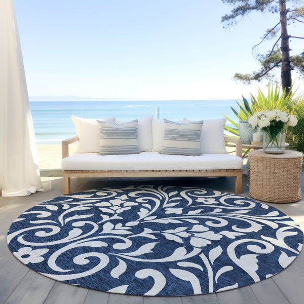 Homeroots 3' Artichoke Green Floral Indoor Outdoor Area Rug - Stylish, Washable, Stain Resistant, Durable Design 8' Round Polyester 591461