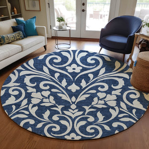 Homeroots 3' Artichoke Green Floral Indoor Outdoor Area Rug - Stylish, Washable, Stain Resistant, Durable Design 8' Round Polyester 591461