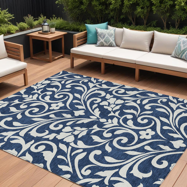 Homeroots 3' Artichoke Green Floral Indoor Outdoor Area Rug - Stylish, Washable, Stain Resistant, Durable Design 9' X 12' Polyester 591463