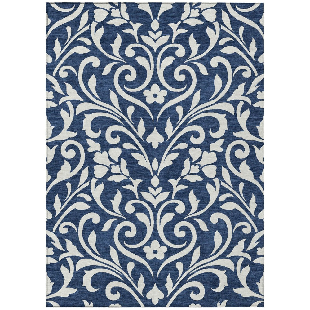 HomeRoots 9' Navy Blue and Ivory Floral Washable Area Rug for Indoor and Outdoor Use - Durable and Stylish 9' X 12' 591463