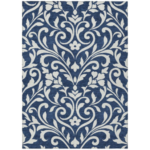 HomeRoots 9' Navy Blue and Ivory Floral Washable Area Rug for Indoor and Outdoor Use - Durable and Stylish 9' X 12' 591463