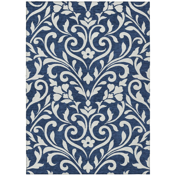 HomeRoots 9' Navy Blue and Ivory Floral Washable Area Rug for Indoor and Outdoor Use - Durable and Stylish 9' X 12' 591463