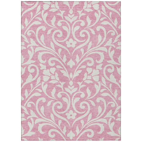 HomeRoots 5' Floral Charm Pink and Ivory Washable Area Rug for Indoor and Outdoor Spaces - Durable, Stylish, Easy Care 5' X 8' 591466