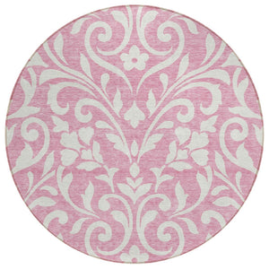 HomeRoots 5' Floral Charm Pink and Ivory Washable Area Rug for Indoor and Outdoor Spaces - Durable, Stylish, Easy Care 8' Round 591467
