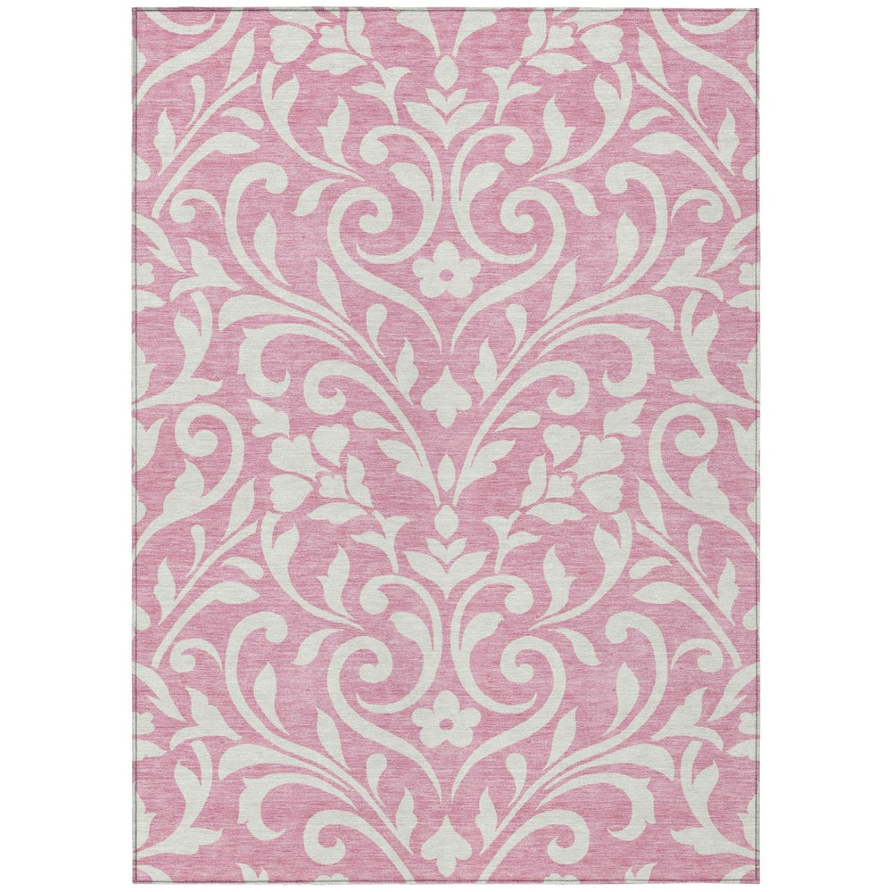 HomeRoots 5' Floral Charm Pink and Ivory Washable Area Rug for Indoor and Outdoor Spaces - Durable, Stylish, Easy Care 10' X 14' 591470
