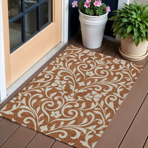 Homeroots 3' Artichoke Green Floral Indoor Outdoor Area Rug - Stylish, Washable, Stain Resistant, Durable Design 3' X 5' Polyester 591471