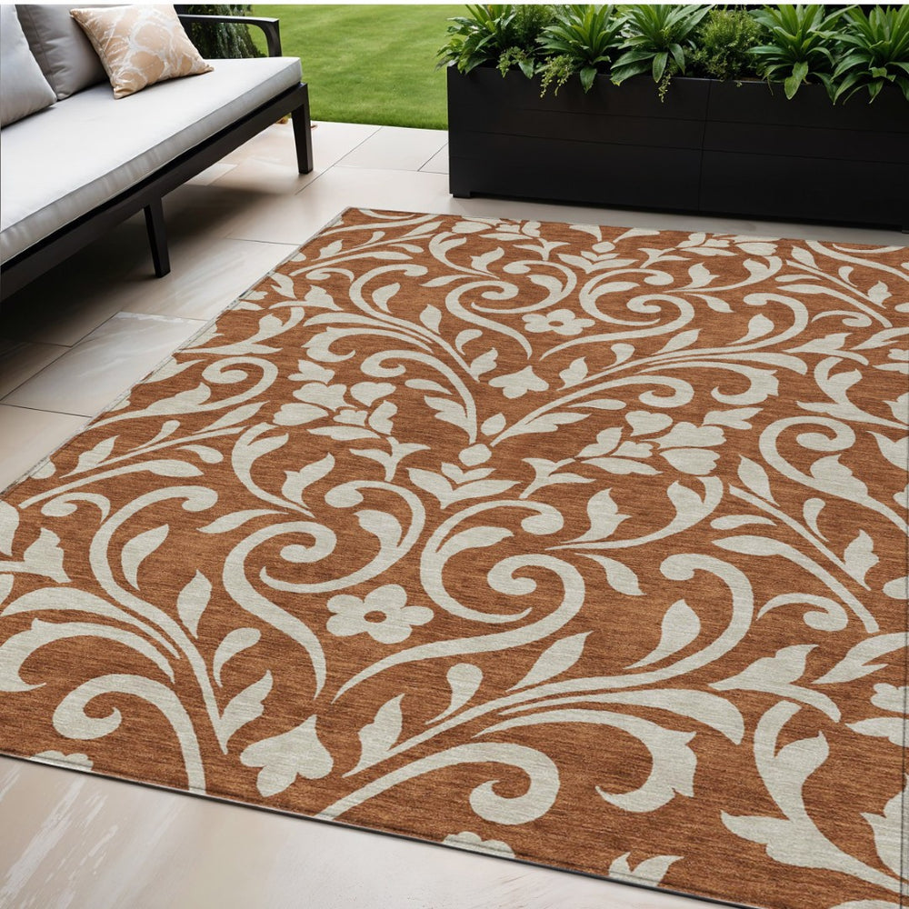 HomeRoots 5' Timeless Brown and Beige Floral Area Rug – Durable, Washable Design for Indoor and Outdoor Use 5' X 8' 591472