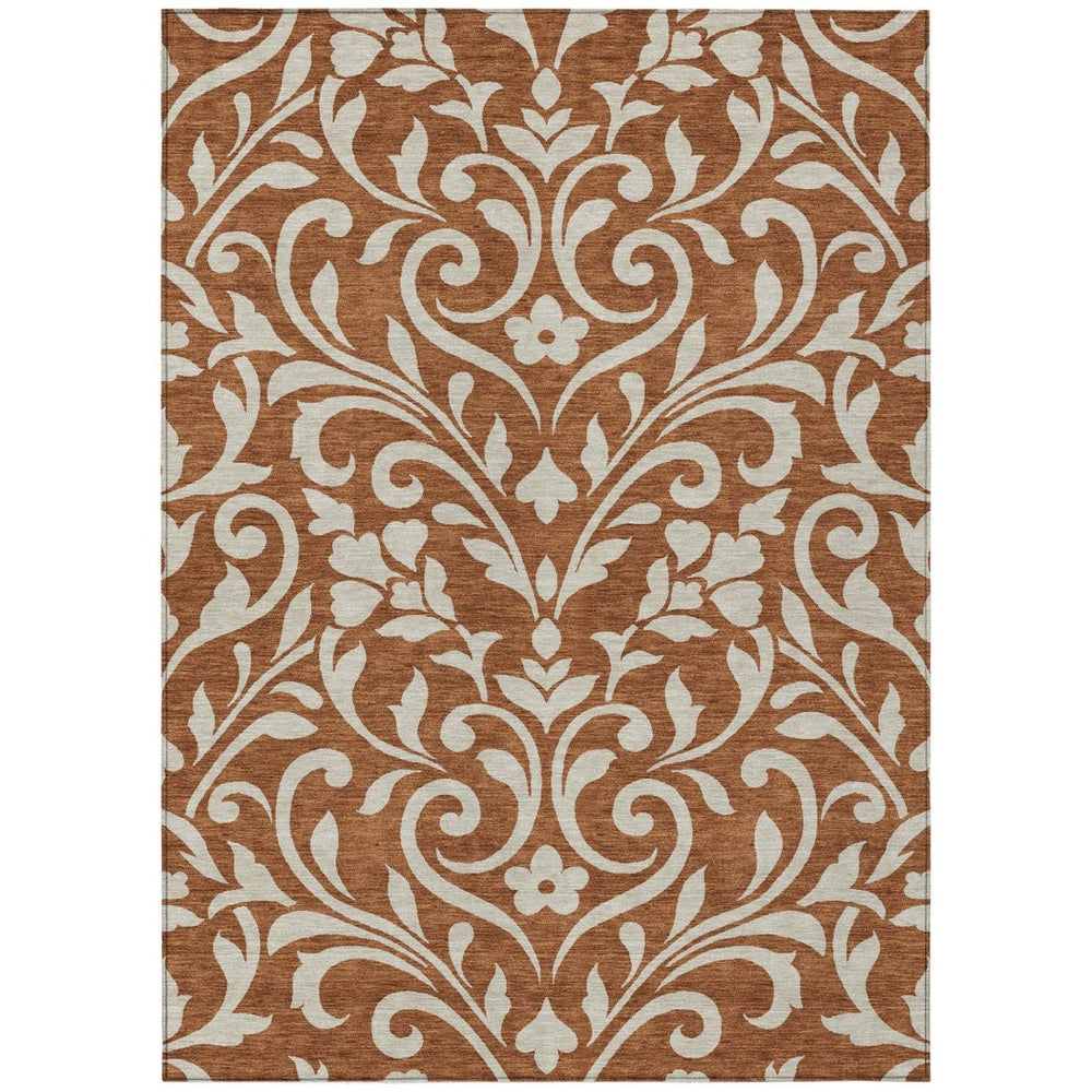 HomeRoots 5' Timeless Brown and Beige Floral Area Rug – Durable, Washable Design for Indoor and Outdoor Use 5' X 8' 591472