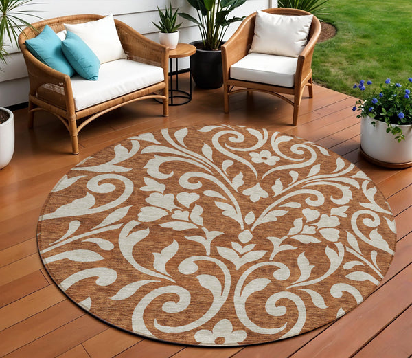 Homeroots 3' Artichoke Green Floral Indoor Outdoor Area Rug - Stylish, Washable, Stain Resistant, Durable Design 8' Round Polyester 591473