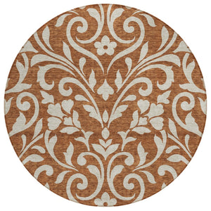 HomeRoots 5' Timeless Brown and Beige Floral Area Rug – Durable, Washable Design for Indoor and Outdoor Use 8' Round 591473