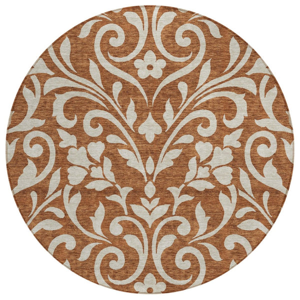 HomeRoots 5' Timeless Brown and Beige Floral Area Rug – Durable, Washable Design for Indoor and Outdoor Use 8' Round 591473