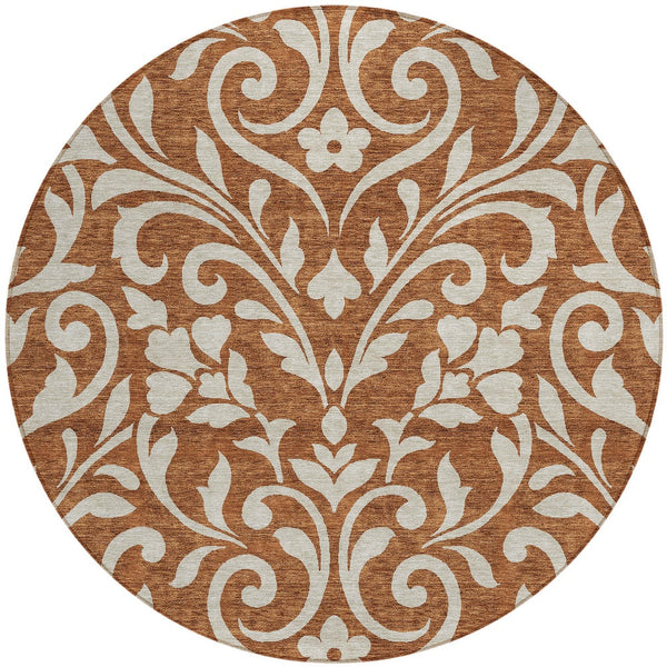 Homeroots 3' Artichoke Green Floral Indoor Outdoor Area Rug - Stylish, Washable, Stain Resistant, Durable Design 8' Round Polyester 591473