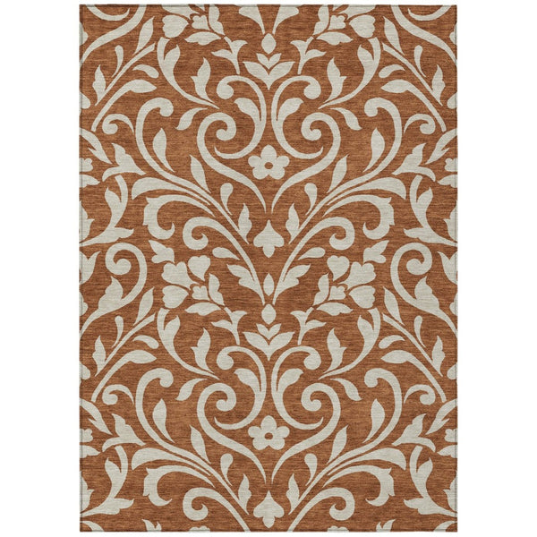 HomeRoots 9' Brown and Beige Floral Area Rug - Durable, Washable Design for Indoor and Outdoor Spaces 9' X 12' 591475