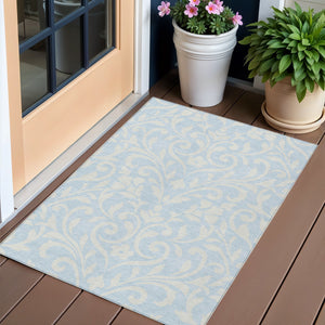 Homeroots 3' Artichoke Green Floral Indoor Outdoor Area Rug - Stylish, Washable, Stain Resistant, Durable Design 3' X 5' Polyester 591477