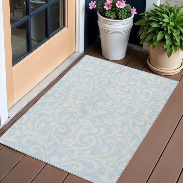 Homeroots 3' Artichoke Green Floral Indoor Outdoor Area Rug - Stylish, Washable, Stain Resistant, Durable Design 3' X 5' Polyester 591477