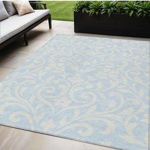 Homeroots 3' Artichoke Green Floral Indoor Outdoor Area Rug - Stylish, Washable, Stain Resistant, Durable Design 5' X 8' Polyester 591478