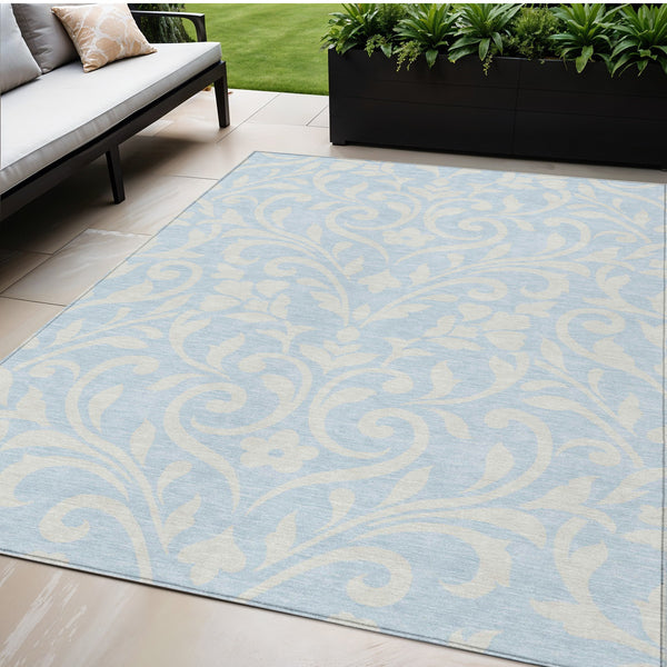 Homeroots 3' Artichoke Green Floral Indoor Outdoor Area Rug - Stylish, Washable, Stain Resistant, Durable Design 5' X 8' Polyester 591478