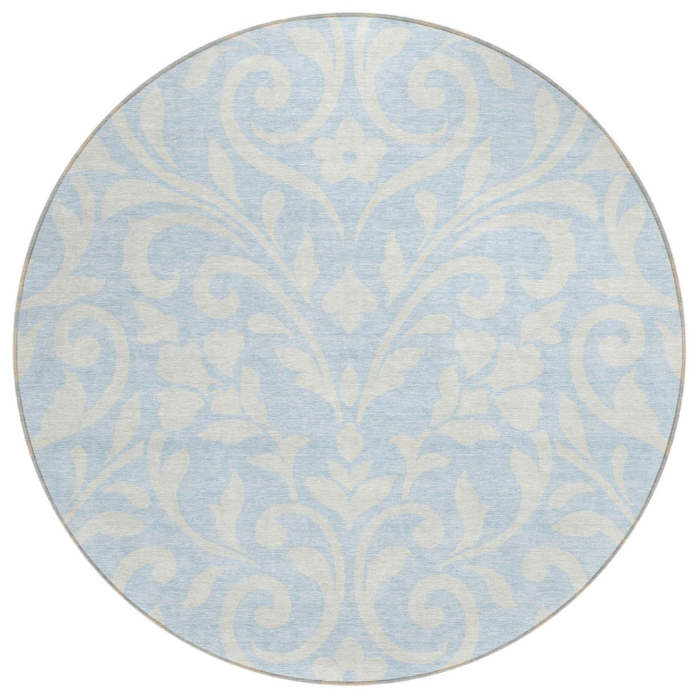 HomeRoots 5' Sky Blue and Ivory Floral Area Rug - Washable, Durable Design for Indoor and Outdoor Spaces 8' Round 591479