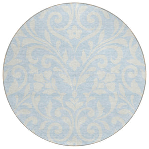 HomeRoots 5' Sky Blue and Ivory Floral Area Rug - Washable, Durable Design for Indoor and Outdoor Spaces 8' Round 591479