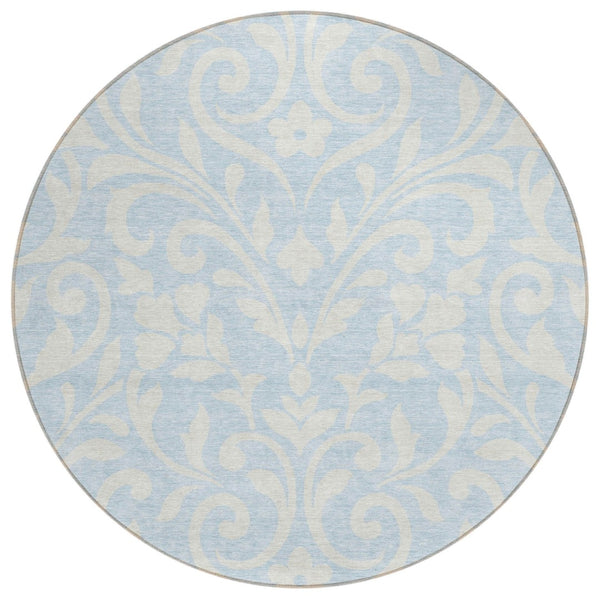 HomeRoots 5' Sky Blue and Ivory Floral Area Rug - Washable, Durable Design for Indoor and Outdoor Spaces 8' Round 591479