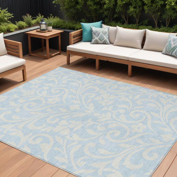 Homeroots 3' Artichoke Green Floral Indoor Outdoor Area Rug - Stylish, Washable, Stain Resistant, Durable Design 8' X 10' Polyester 591480